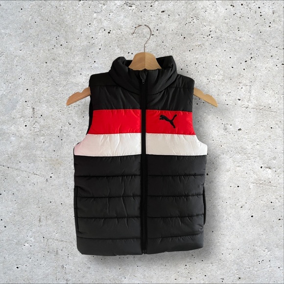 PUMA Colorblock Puffer Vest – Black/Red/White (Kids S 7/8) - Picture 1 of 4